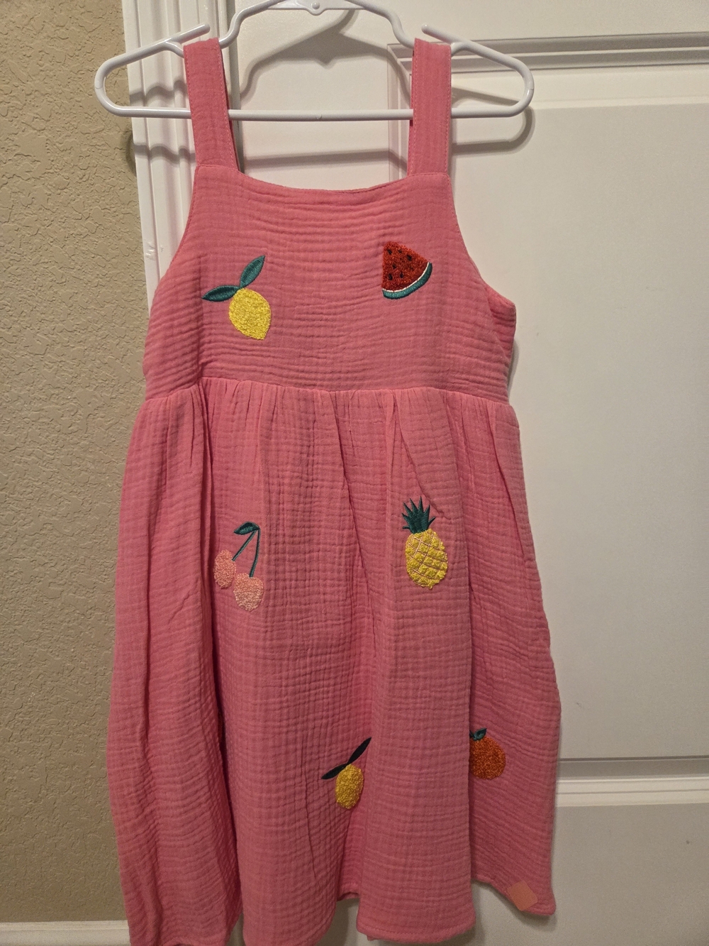 Girls Pink Fruit Embroidered Dress
